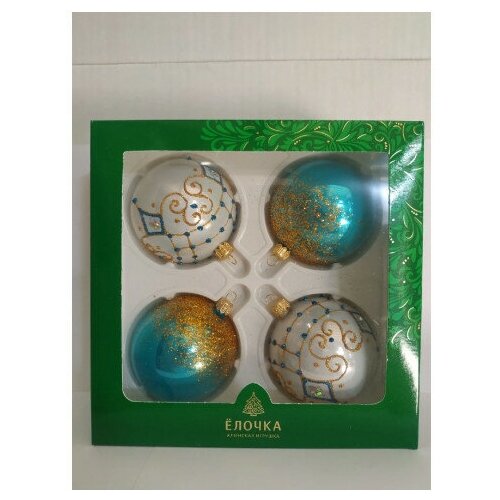 фото Ёлочка набор стеклянных елочных шаров тайна 4*75 мм [с 1790 бирюза] елочка