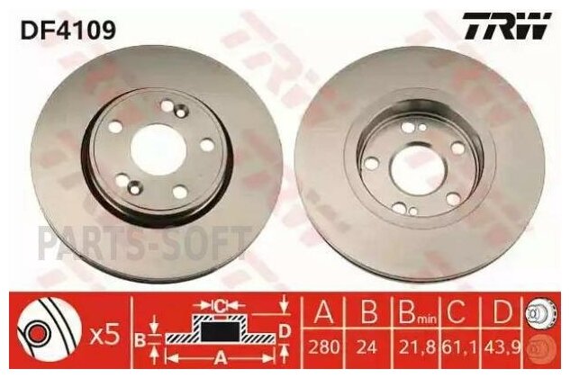 TRW DF4109 DF4109_диск тормозной передний!\ Renault Scenic 1.9/2.0 00-03