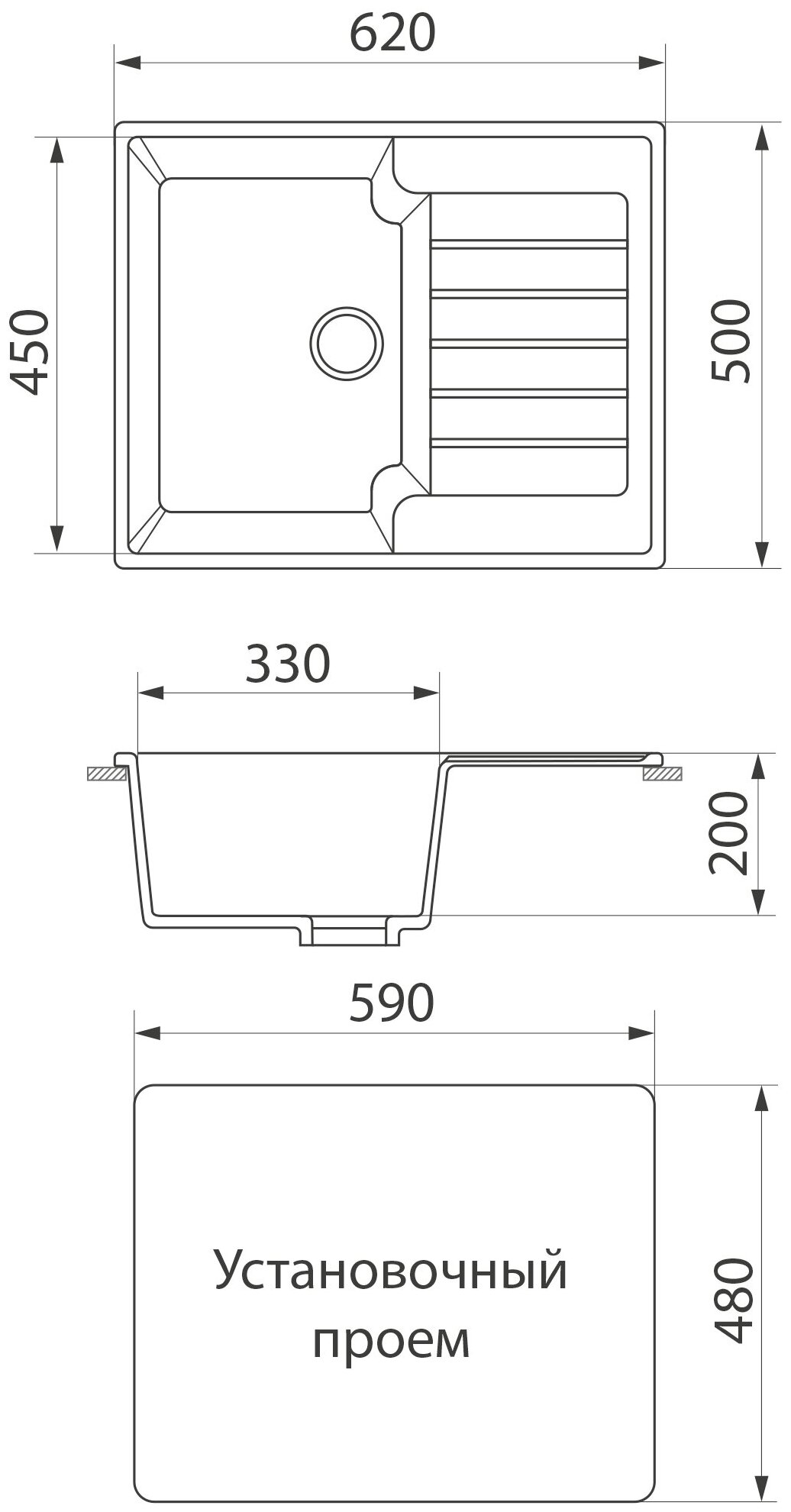 Кухонная мойка врезная GreenStone GRS-13s-310 серый - фотография № 2