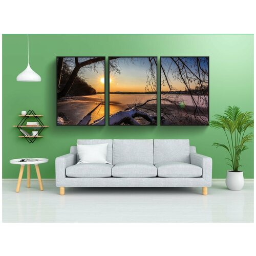 фото Набор модулных постеров для интерьера "зима, озеро, снег" 60x90 см. в тубусе, без рамки lotsprints