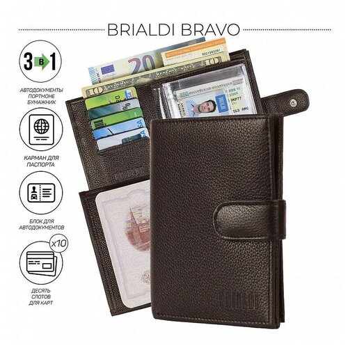 Мужское кожаное портмоне + обложка для документов BRIALDI Bravo BR48469UG relief brown