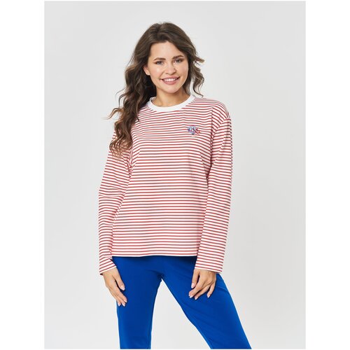 фото Лонгслив женский коллекция preppy цвет белый/красный полосы размер 46 lioli