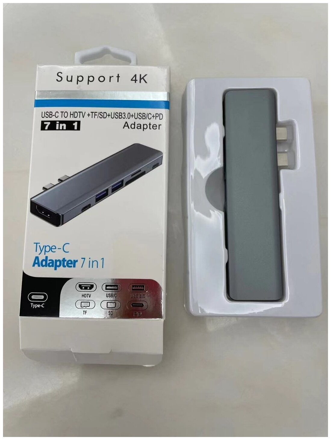 USB-концентратор (адаптер, переходник) Aluminum Type-C New Style 7 в 1 (Gray) для MacBook