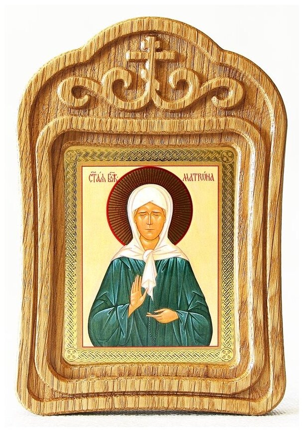 Святая блаженная Матрона Московская, икона в резной деревянной рамке