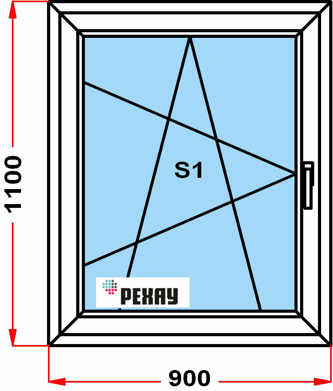 Окно из профиля РЕХАУ BLITZ (1100 x 900) 131, с поворотно-откидной створкой, 2 стекла, левое открывание