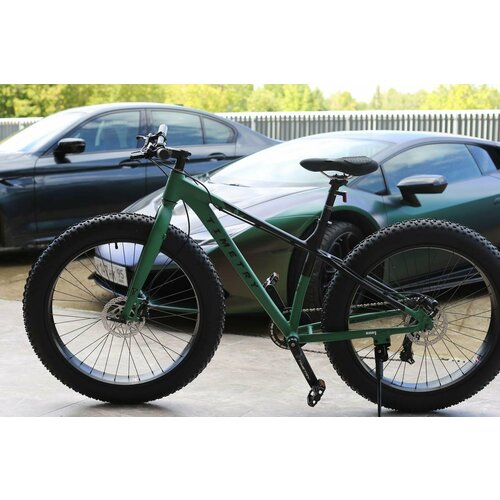 Велосипед Фэтбайк на спицах Richiesto ТТ118 8s 26 Алюминиевая рама Гидравлический тормоз Взрослыйподростковый Спортивный черно-зеленый 3313200₽