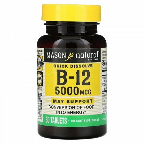 Mason Natural, Quick Dissolve B-12, 5,000 mcg, 30 Tablets