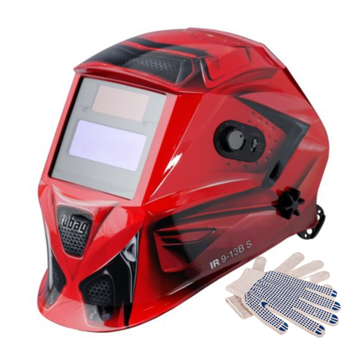 Маска сварщика Хамелеон FUBAG IR 9-13B S RED +рабочие перчатки маска сварщика fubag optima 4 13 visor хамелеон