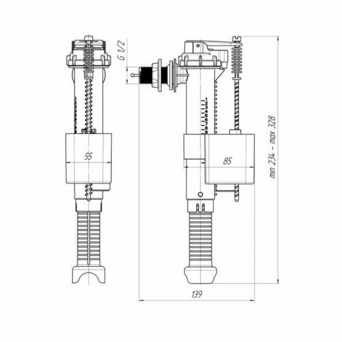 Заливная арматура клапан для бачка унитаза АНИ пласт WC5010 G 1/2" боковая с пластиковым штуцером