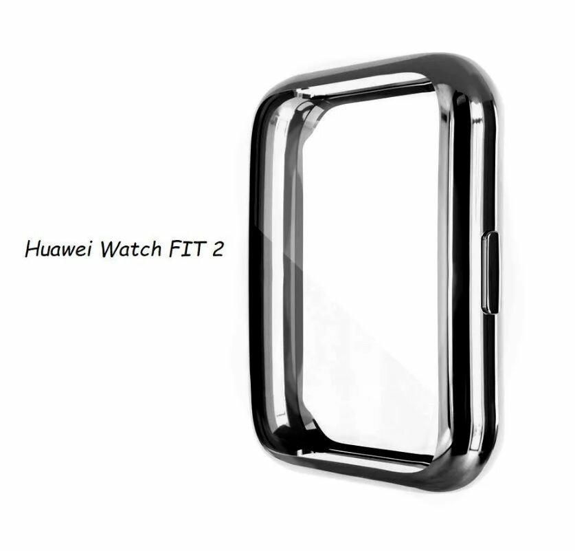 Силиконовый защитный чехол-бампер Garmoni Galvan для умных смарт-часов Huawei Watch Fit 2 защищает экран, противоударный глянцевый, цвет черный металл
