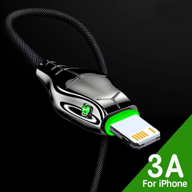 Кабель зарядный HEEMAX USB - Lightning 3 A 1 метр индикатор быстрая зарядка для Iphone 11 12 13 14 6 6s 7 8 iPad AirPods (Черная Мамба)