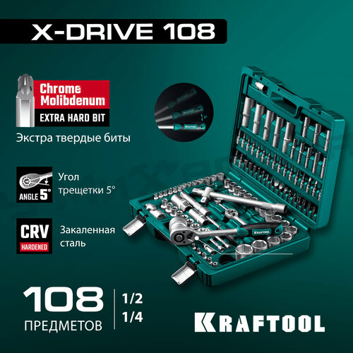 Набор инструментов универсальный Kraftool X-Drive 108 предметов, 1/2