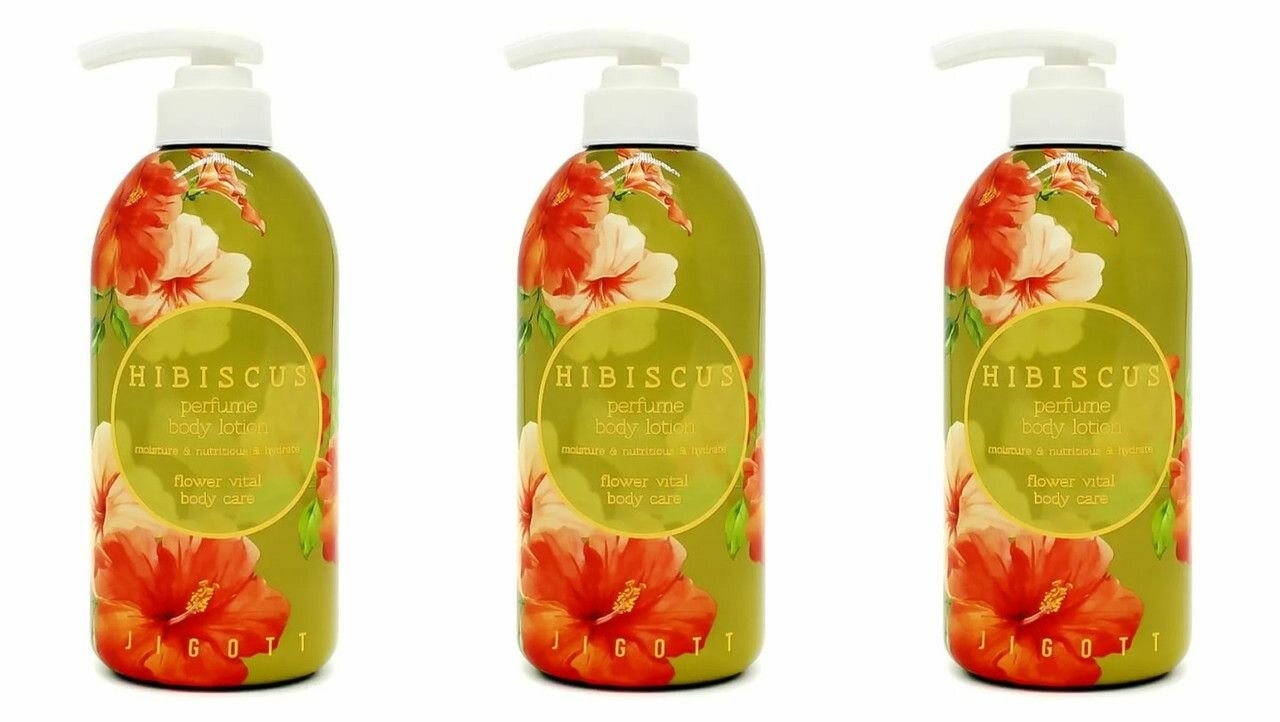 Jigott Парфюмированный лосьон для тела с экстрактом гибискуса Hibiscus Perfume Body Lotion, 500 мл - 3 штуки