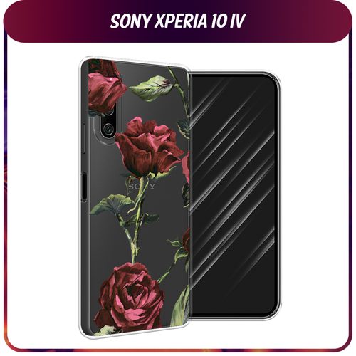 Силиконовый чехол на Sony Xperia 10 IV / Сони Иксперия 10 IV Бордовые розы фон, прозрачный силиконовый чехол на sony xperia 10 iv сони иксперия 10 iv белый мрамор