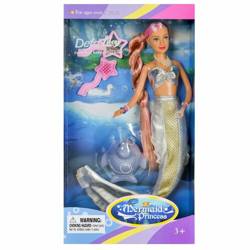 Кукла Defa Lucy Принцесса-русалочка с волшебной прядью волос (серебристый костюм), 29 см 20983d/серебристый