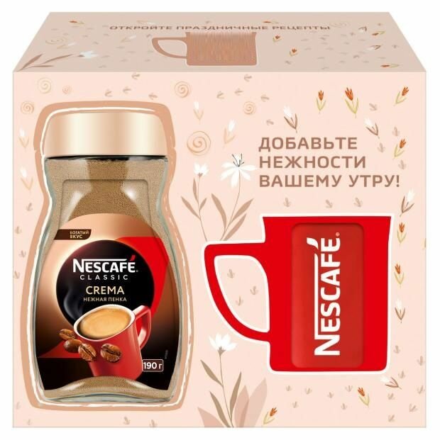 NESCAFE Кофе растворимый Classic Crema, подарочный набор с кружкой, 190 г