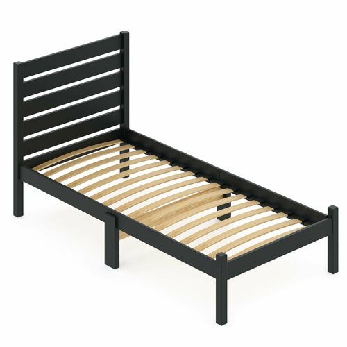 Кровать односпальная Классика Компакт сосновая с ортопедическим основанием и высокой спинкой, цвет антрацит, 70х190 см