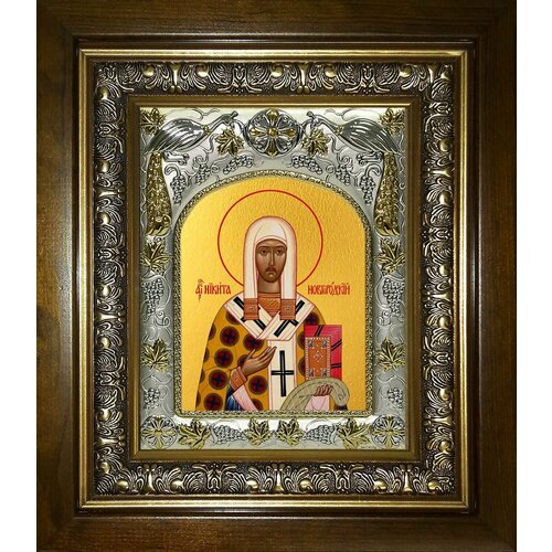 Икона Никита епископ Новгородский, святитель святитель никита новгородский икона в широкой рамке 14 5 16 5 см