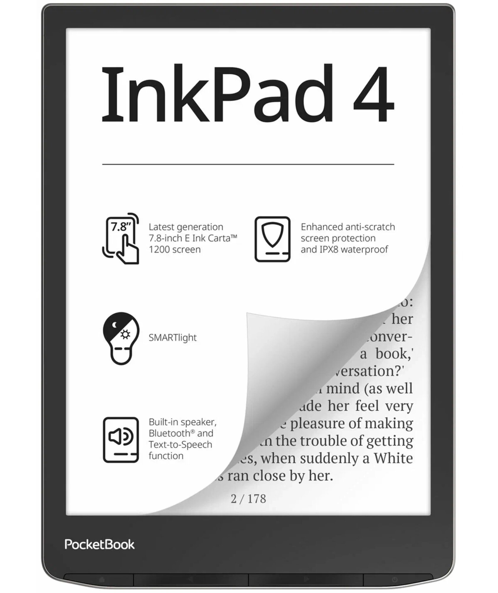 7.8" Электронная книга PocketBook InkPad 4 1872x1404, E-Ink, 32 ГБ, Stardust Silver