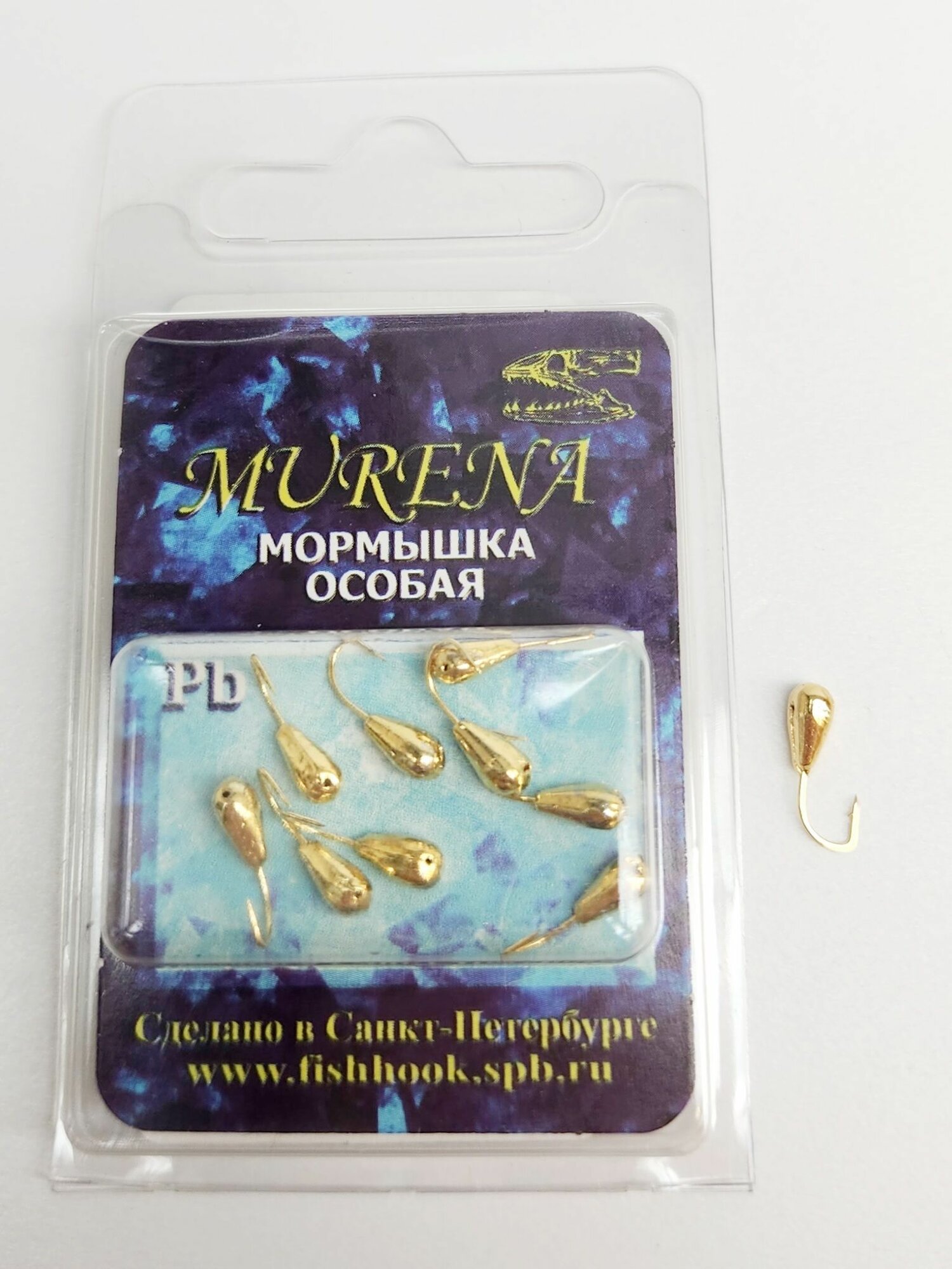 Мормышка Murena капля с отверстием d-3 цвет Золотой насадочная мурена