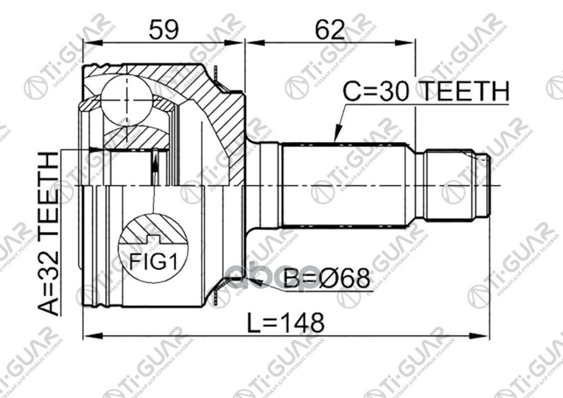 ШРУС наружный /TI-GUAR для Honda CR-V 2007- RE3 RE4 /32*68*30; TG-CVJ0085; 0310RE20 TGCVJ0084 JCT0310 Ti-Guar арт. TG-CVJ0085