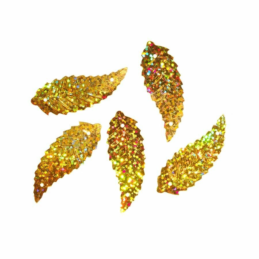 Пайетки "Листок" голографические 16 х 45 мм (золотой) В18 / упаковка 20 гр