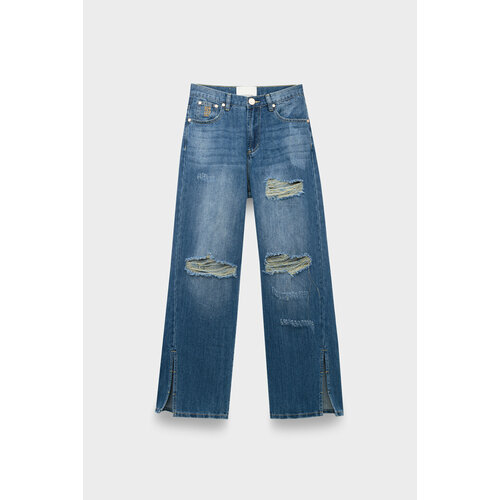 фото Джинсы клеш one teaspoon shredded gold billie low slung straight leg mid waist denim jean, размер 27, синий