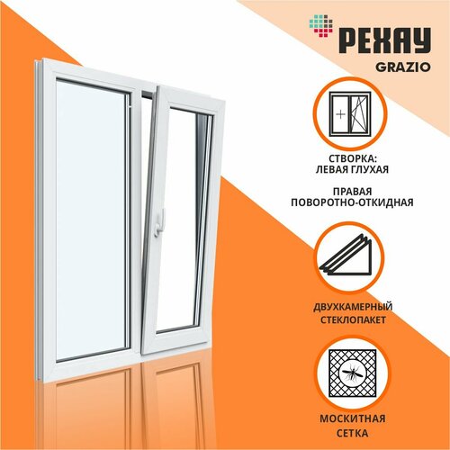 Окно пластиковое 1900х1650 мм Поворотно откидная правая с москитной сеткой | Grazio-T5-P1-S2-M_1900_1650