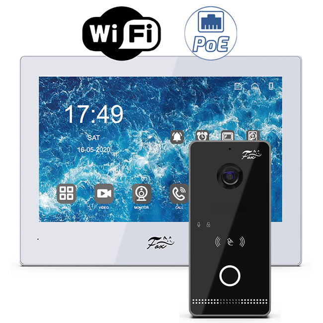 Комплект IP-видеодомофона Fox FX-IVD800WPE-KIT WiFi/PoE (белый монитор и черная панель)
