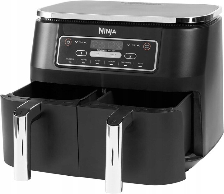 Аэрофритюрница без масла Ninja AF300EU, черная, 7.6 л, 2400 Вт, с таймером, с двумя независимыми зонами приготовления