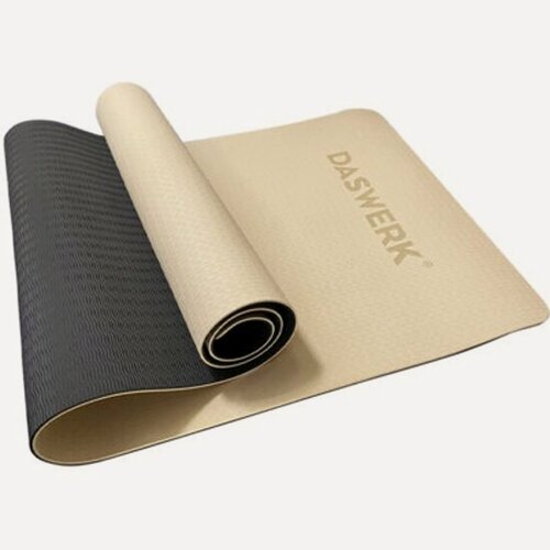 Изображение товара Коврик для йоги и фитнеса Daswerk спортивный двухцветный, ТПЭ, 183x61x0,6 см, бежевый/чёрный, , 680030