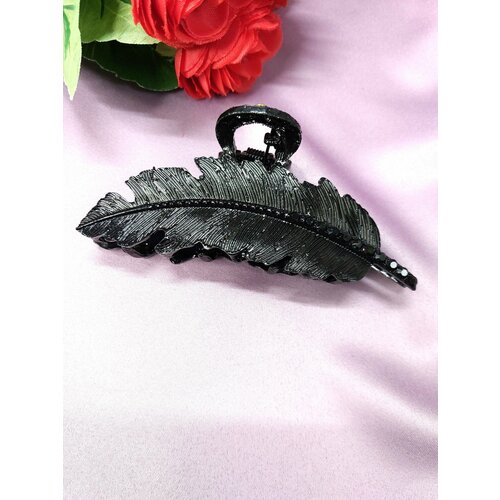 Краб для волос черный Лепесток / аксессуар для волос / заколка женская