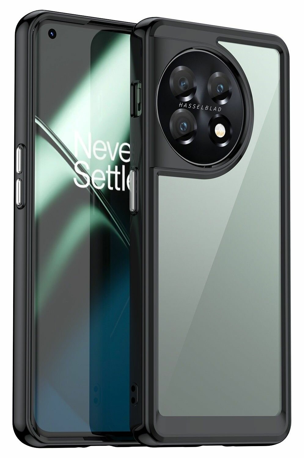 Чехол OnePlus 11 пластиковый с силиконовой окантовкой чёрный