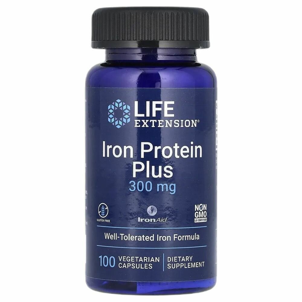 Life Extension Железо протеин, Iron Protein Plus 300 мг 100 капсул