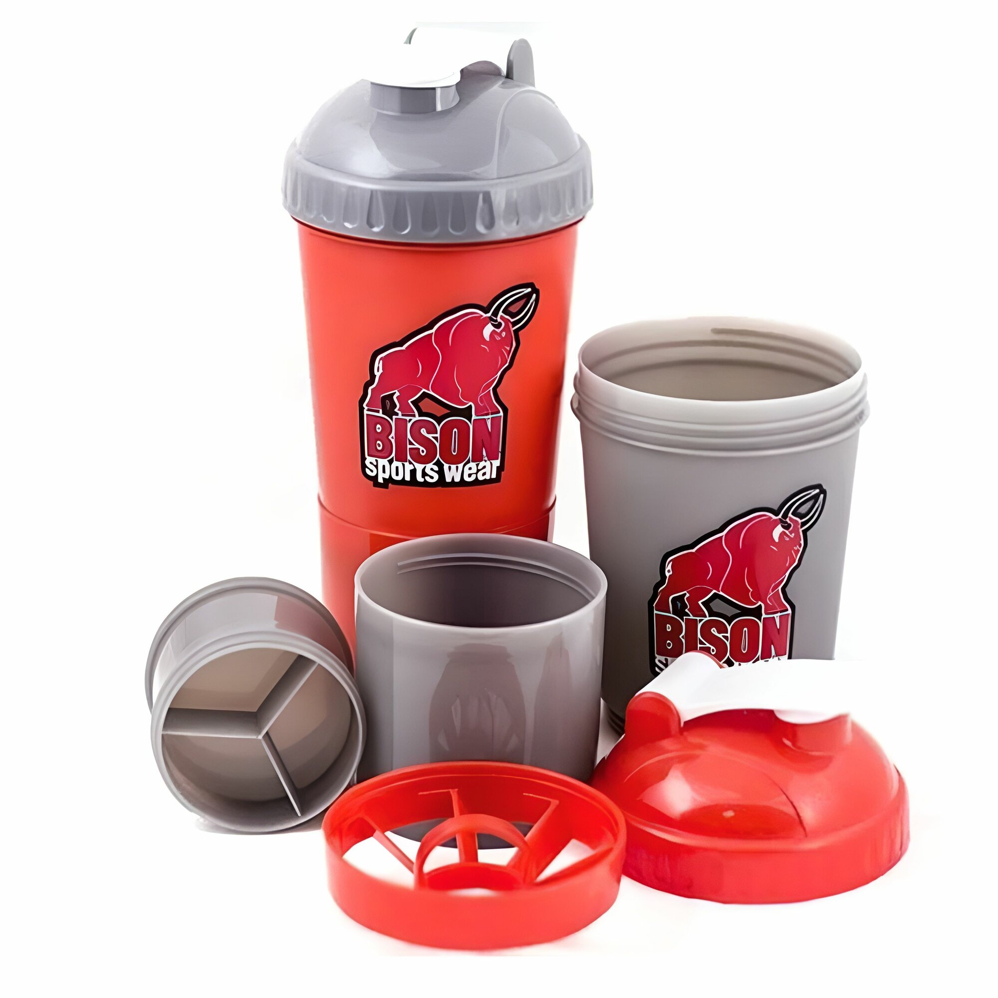 Шейкер спортивный Bison Smart 3 in 1  кр  крышка  серый  стакан 