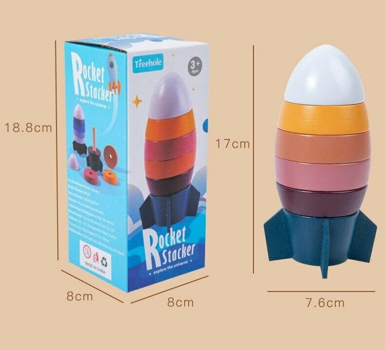 Пирамидка КНР "Ракета", 6 деталей, с геометрическими фигурами, в коробке