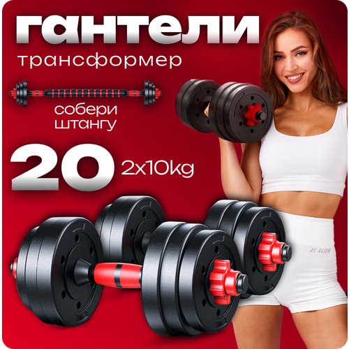 Гантели разборные ТИТАН для фитнеса + штанга спортивная, общий вес 20 кг, 2 гантели по 10 кг+ штанга 1 кг