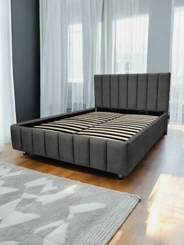 Изображение товара Двуспальная кровать Aviano 180 на 200 см, c мягким изголовьем, подъемным механизмом и ящиком для белья