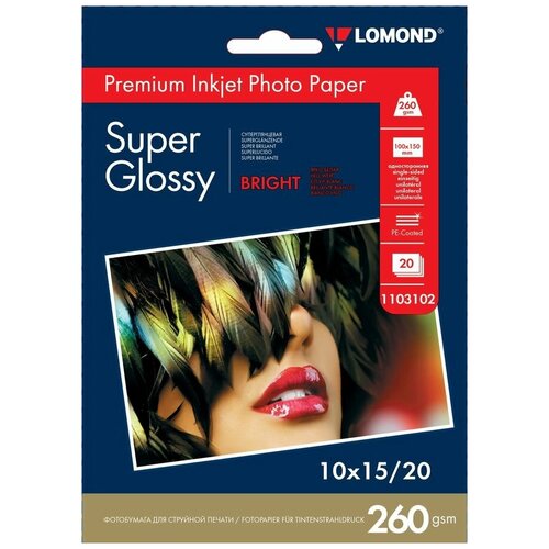 Фотобумага Lomond суперглянцевая (1103102), Super Glossy, 10х15 см, 260 г/м2, 20 л.