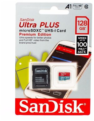 Micro SecureDigital 128Gb SanDisk Ultra microSDXC class 10 UHS-1 (SDSQUAB-128G-GN6MN)