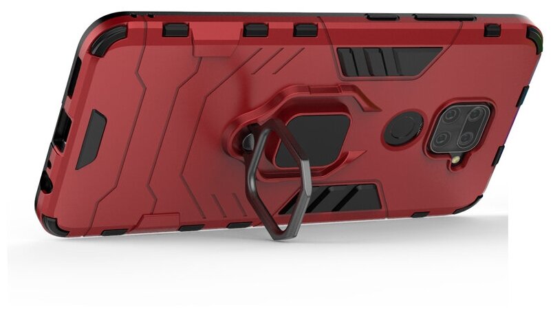 Противоударный чехол с кольцом Panther Case для Xiaomi Redmi Note 9 красный