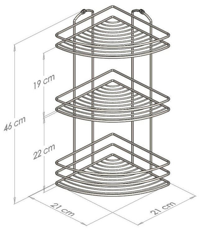 Полка для ванной комнаты угловая BK023SSM 3 яруса 20*20*46 нерж. сталь матовый