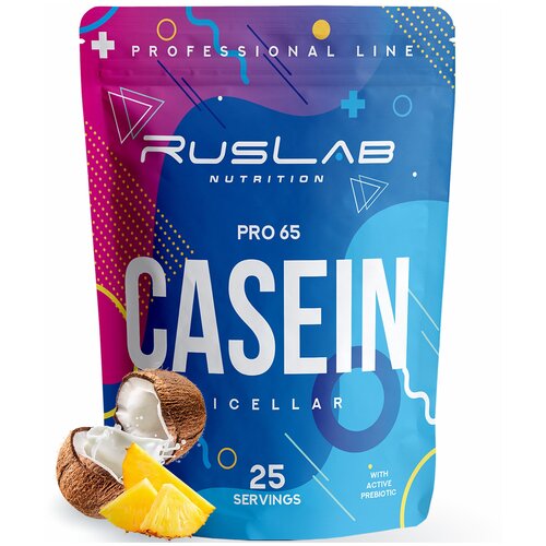 Казеиновый протеин CASEIN PRO 65, белковый коктейль (800 гр), вкус пина колада казеиновый протеин super power milk белковый коктейль 800 гр вкус капучино