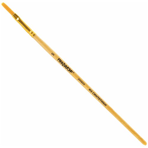 Кисть пифагор, синтетика, плоская, № 5, деревянная лакированная ручка, с колпачком, 200858