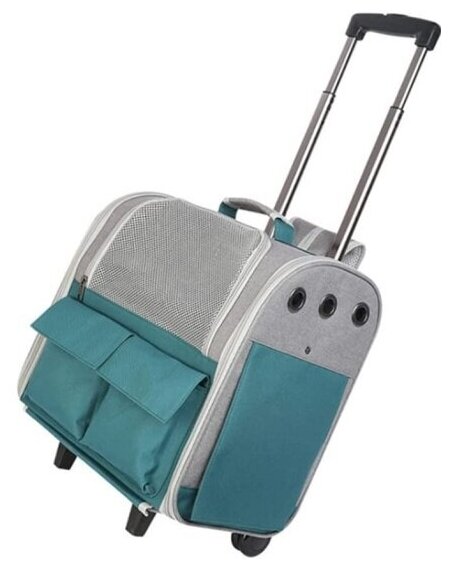 Рюкзак-тележка для путешествий с животными ZooWell Travel серая с зеленым Comfort - фотография № 12