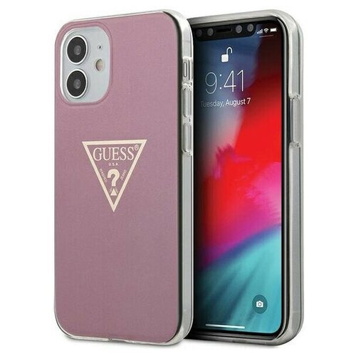 фото Чехол cg mobile guess pc/tpu metallc effect triangle logo hard для iphone 12 mini, цвет розовый (guhcp12spcumptpi)