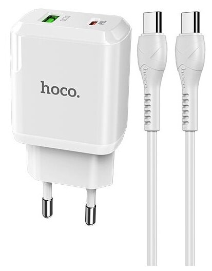 Сетевое зарядное устройство Hoco N5 Favor dual port PD20W+QC3.0 charger set (Type-C to Type-C), белый