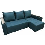 Диван-кровать угловой, мебельная фабрика Прима, Марко, универсальный, основание на ламелях, подлокотники с накладками МДФ, рогожка синяя - изображение