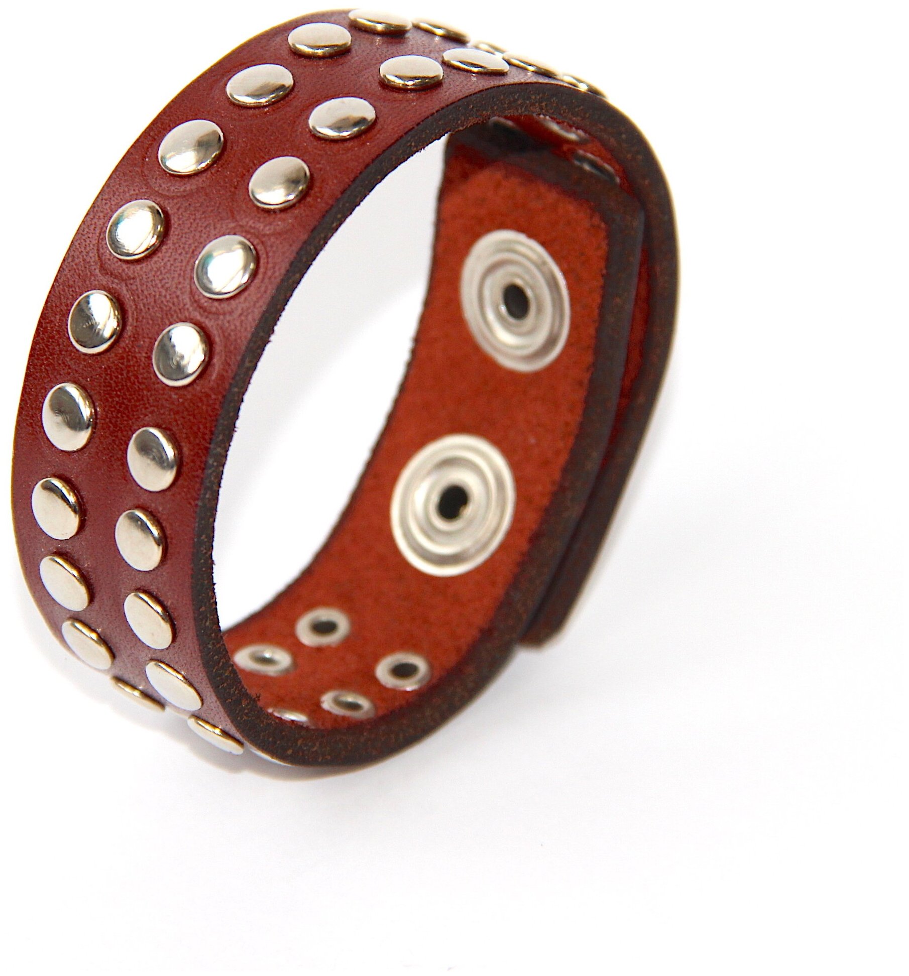 Браслет из натуральной кожи с двумя рядами заклепок. Мужской кожаный ...