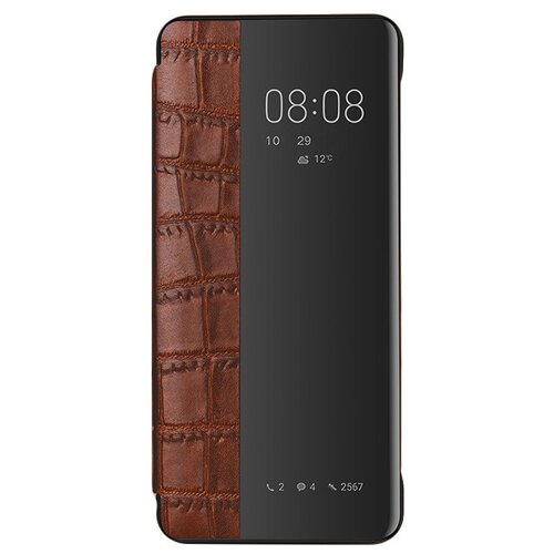 фото Чехол-кейс mypads для huawei p30 pro с боковым окном с фактурной прошивкой рельефа кожи крокодила коричневый